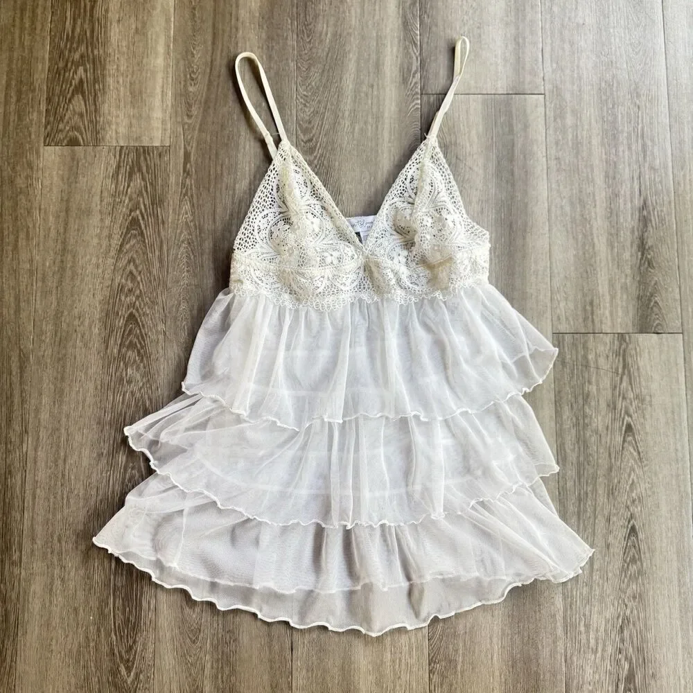 In The Bloom by Janquil Lilly Tiered Babydoll Chemise In Ivory Size S/P Romantic